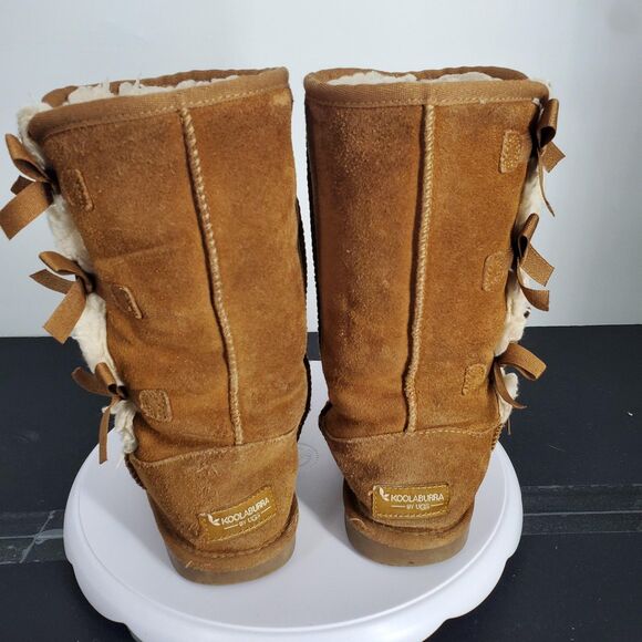 Koolaburra by UGG Boots Youth Size 2 Chestnut Suede Bow Fur Lined 102017 - Picture 4 of 7